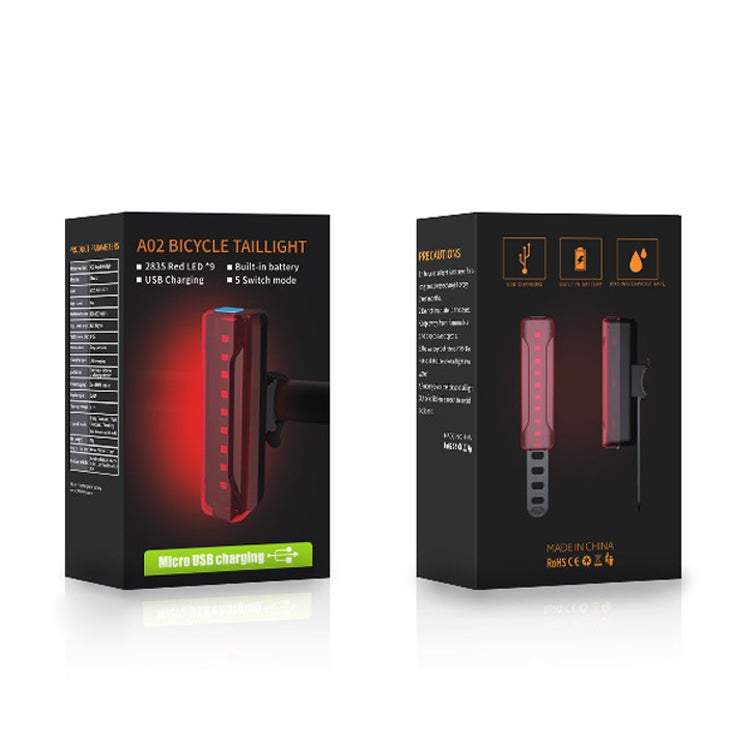 A02 Bicycle Taillight Bicycle Riding Motorcycle Electric Car LED Mountain Bike USB Charging Safety Warning Light (50 Hours, Color Box)