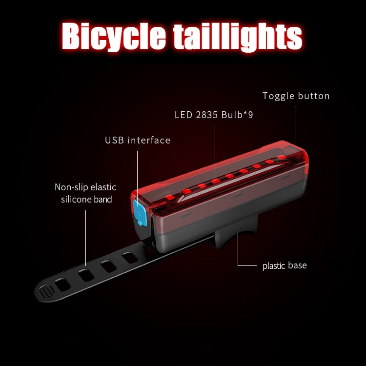 A02 Bicycle Taillight Bicycle Riding Motorcycle Electric Car LED Mountain Bike USB Charging Safety Warning Light (6 Hours, Plastic Bag)