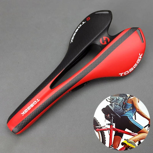 TOSEEK Road Bike Carbon Fiber Seat Bicycle Hollow Seat Saddle, 3K Texture + Extinction, Extinction(Red), Extinction(Yellow), Extinction(Orange)