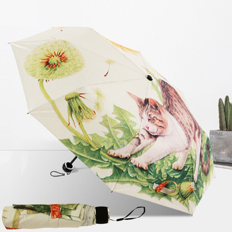 Creative Fashion Three Fold Lazy Cat Pattern Silver Tape Anti Ultraviolet Sunshade Umbrella