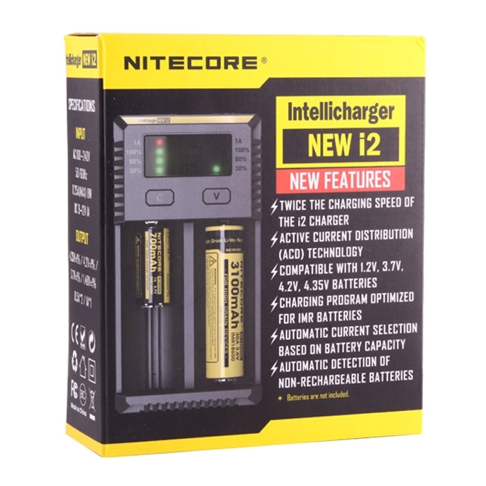 Nitecore NEW i2 Intelligent Digi Smart Charger with LED Indicator for 14500, 16340 (RCR123), 18650, 22650, 26650, Ni-MH and Ni-Cd (AA, AAA) Battery