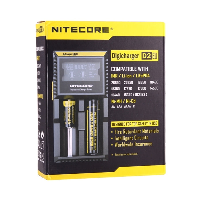 Nitecore D2 Intelligent Digi Smart Charger with LED Indicator for 14500, 16340 (RCR123), 18650, 22650, 26650, Ni-MH and Ni-Cd (AA, AAA) Battery