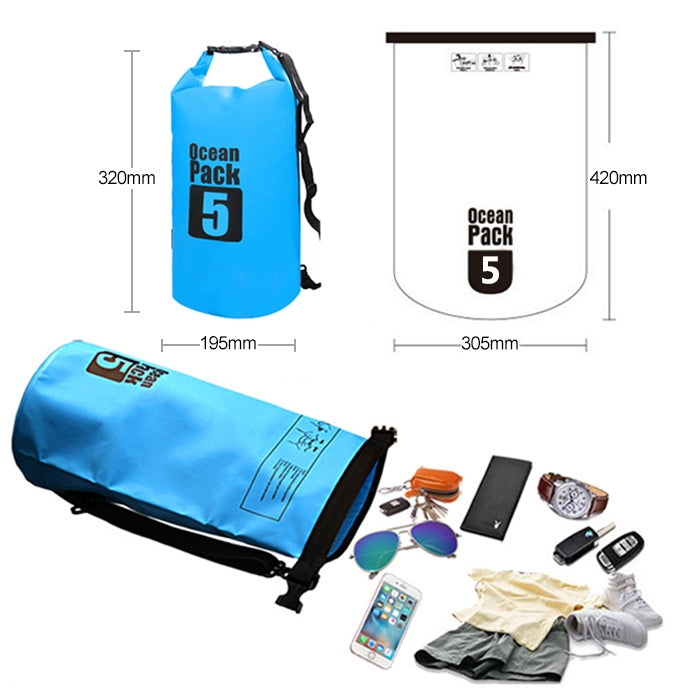 Outdoor Waterproof Single Shoulder Bag Dry Sack PVC Barrel Bag, Capacity: 5L
