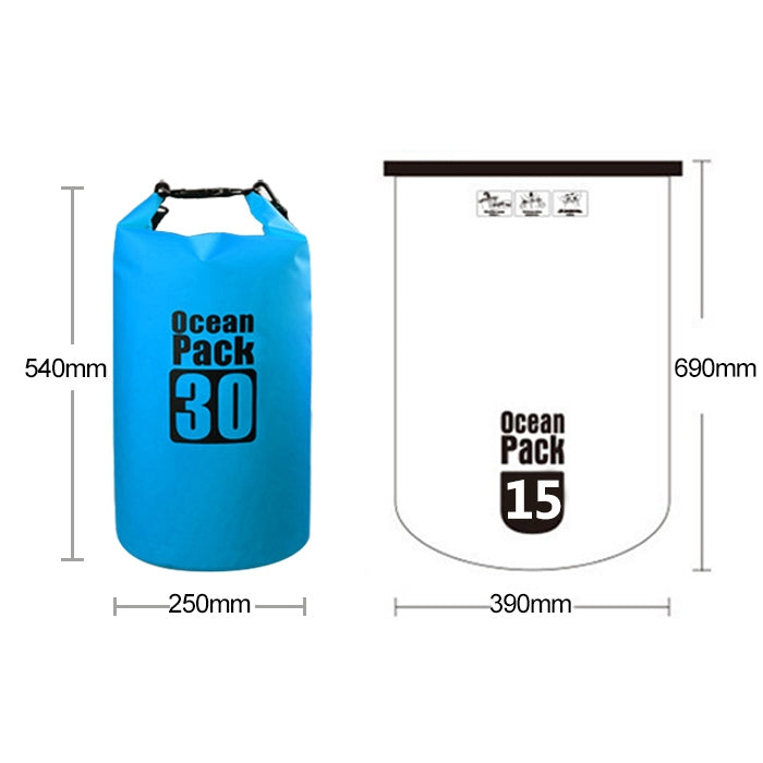 Outdoor Waterproof Double Shoulder Bag Dry Sack PVC Barrel Bag, Capacity: 30L