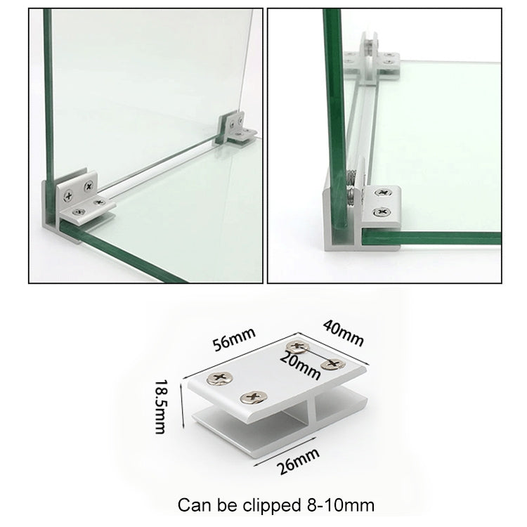 Aluminum Alloy Glass Combination Clamp Cabinet Partition Fixing Clip, 180 degrees Cliped 8-10mm