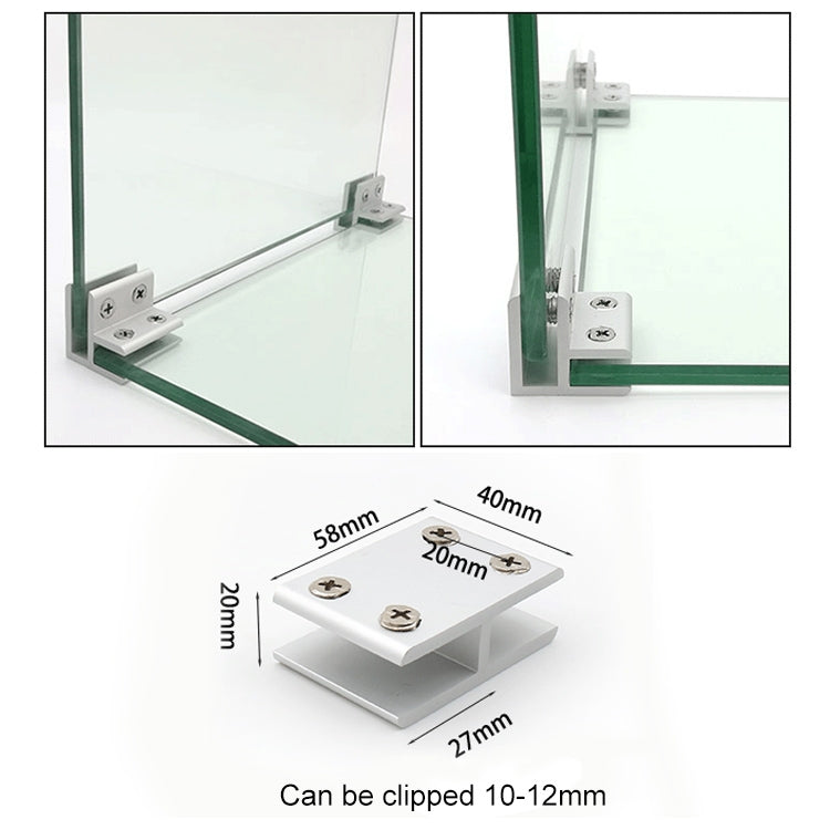 Aluminum Alloy Glass Combination Clamp Cabinet Partition Fixing Clip, 180 degrees Cliped 10-12mm