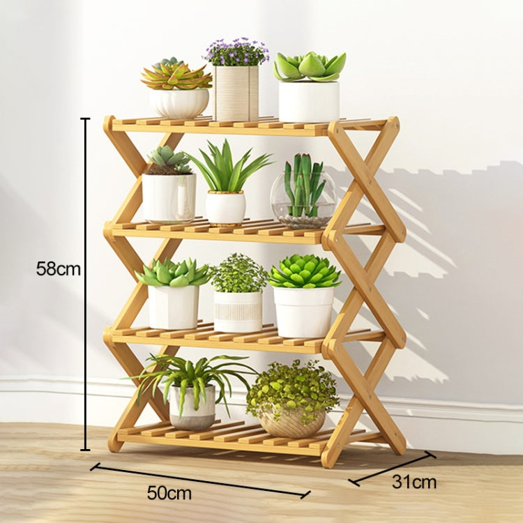 4-Layer Balcony Living Room Collapsible Solid Wood Flower Stand Potted Planting Shelves, Length: 50cm