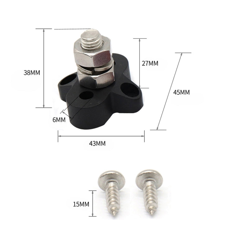 Single Heavy-Duty Terminal Studs Black  M10 Bus Bar for Car / RV / Boat