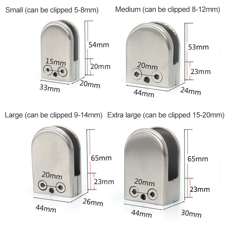 8-12mm Flat Bottom Matte Polished  304 Stainless Steel Fixed Clip Railing Glass Wood Layer Board Clamp Bracket