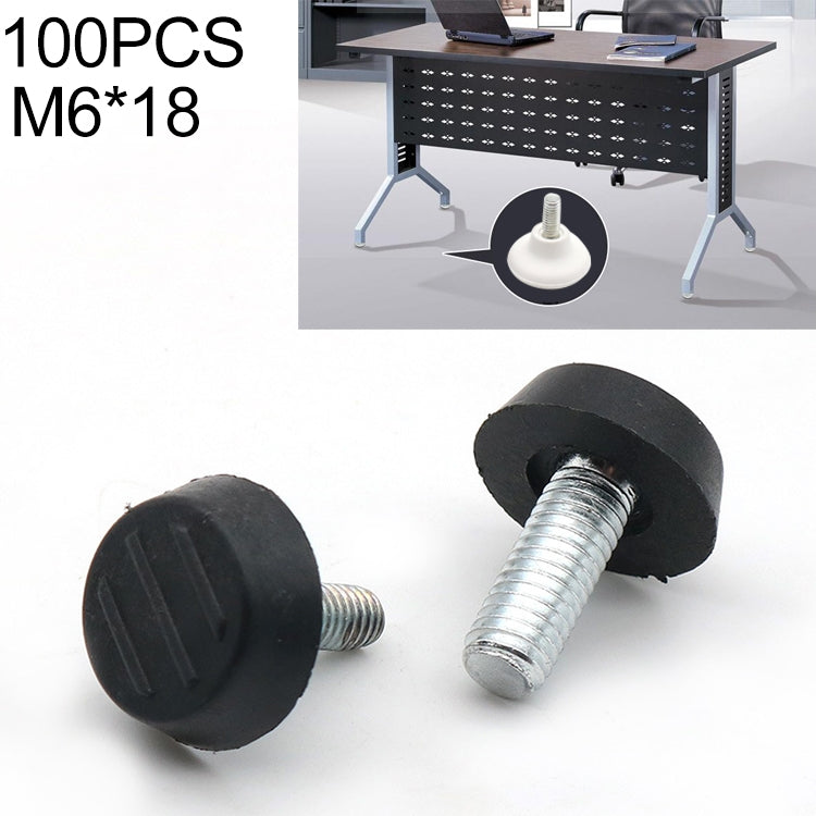 100 PCS Adjustable Foot Pad Furniture Screw Support Stub, M6x18 (Black)