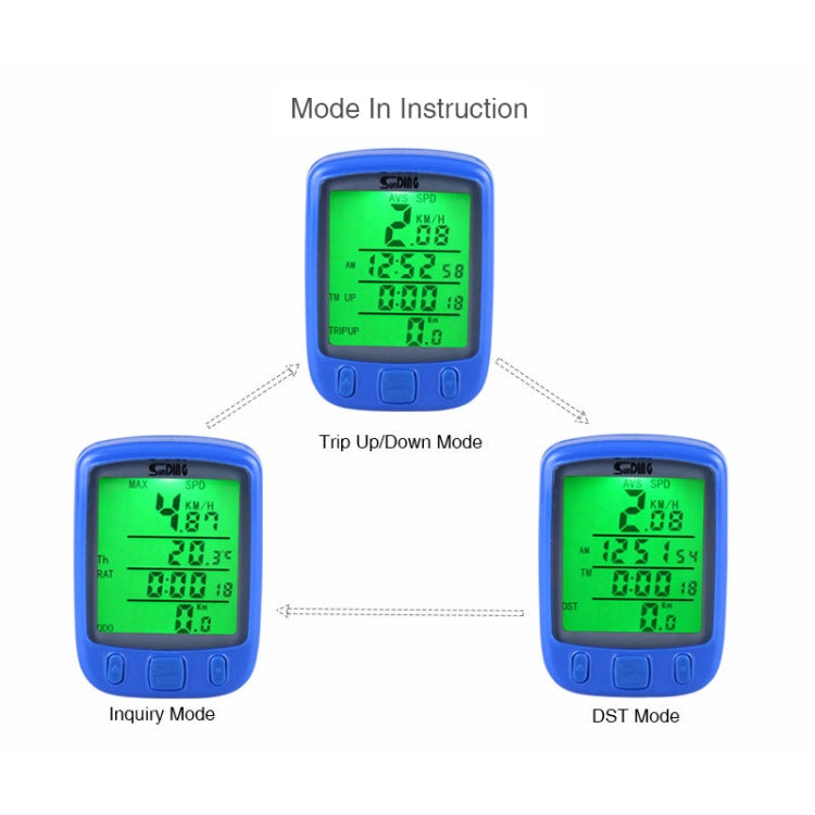 SUNDING 563C Bike Bicycle Waterproof Wireless LCD Screen Luminous Mileage Speedometer Odometer, English Version