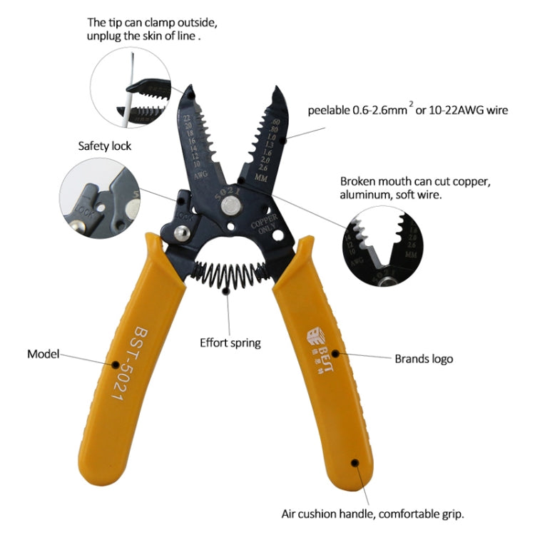 BEST-5021 0.6 ~ 2.6mm Portable Crimper Cable Stripping Wire Stripping Pliers