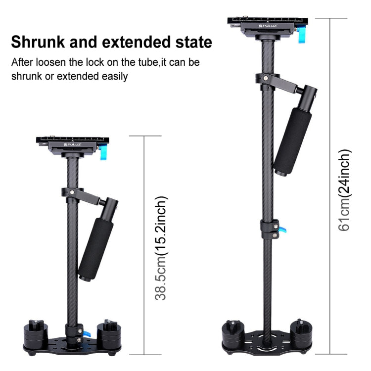 PULUZ 38.5-61cm Carbon Fibre Handheld Stabilizer for DSLR & DV Digital Video & Cameras, Load Range: 0.5-3kg