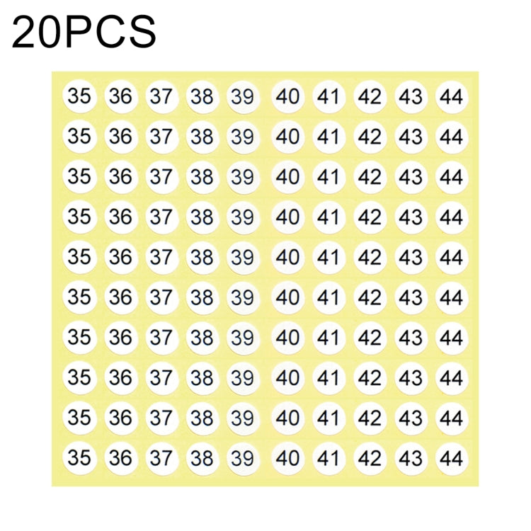 20 PCS Round Shape Number Sticker Shoe Size Label, Number 35-44