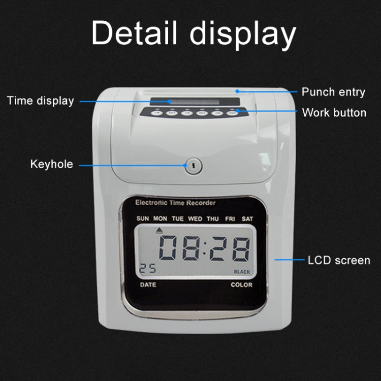 LCD Screen Electronic Time Clock Paper Card English Attendance Machine Punch Machine, Support Music Bell