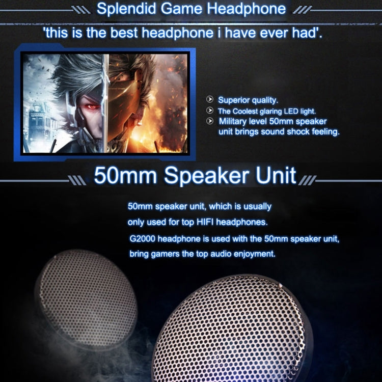 KOTION EACH G2000 Over-ear Game Gaming Headphone Headset Earphone Headband with Mic Stereo Bass LED Light for PC Gamer,Cable Length: About 2.2m(White + Red)