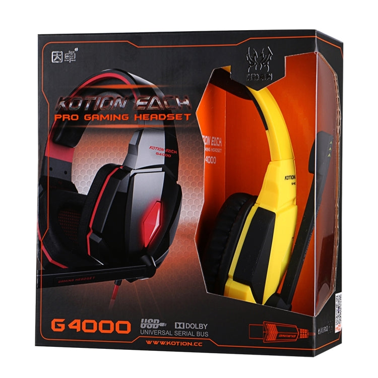 KOTION EACH G4000 USB Version Stereo Gaming Headphone Headset Headband with Microphone Volume Control LED Light for PC Gamer,Cable Length: About 2.2m