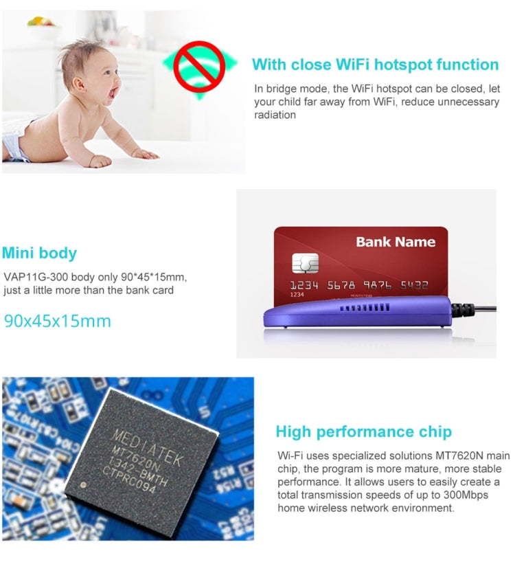 VONETS VAP11G-300 Mini WiFi 300Mbps Bridge WiFi Repeater, Best Partner of IP Device / IP Camera / IP Printer / XBOX / PS3 / IPTV / Skybox