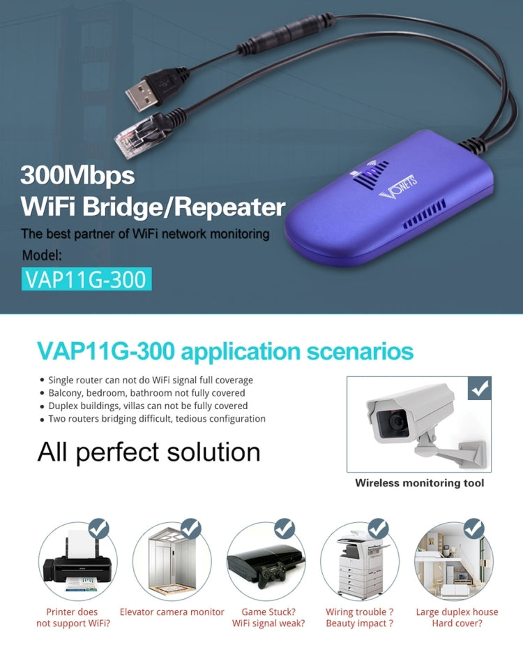 VONETS VAP11G-300 Mini WiFi 300Mbps Bridge WiFi Repeater, Best Partner of IP Device / IP Camera / IP Printer / XBOX / PS3 / IPTV / Skybox