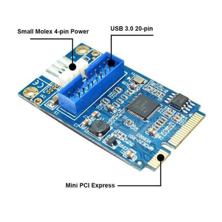 MINI PCI-E to USB 3.0 Front 19 Pin Desktop PC Expansion Card with 4 Pin Power Connection Port