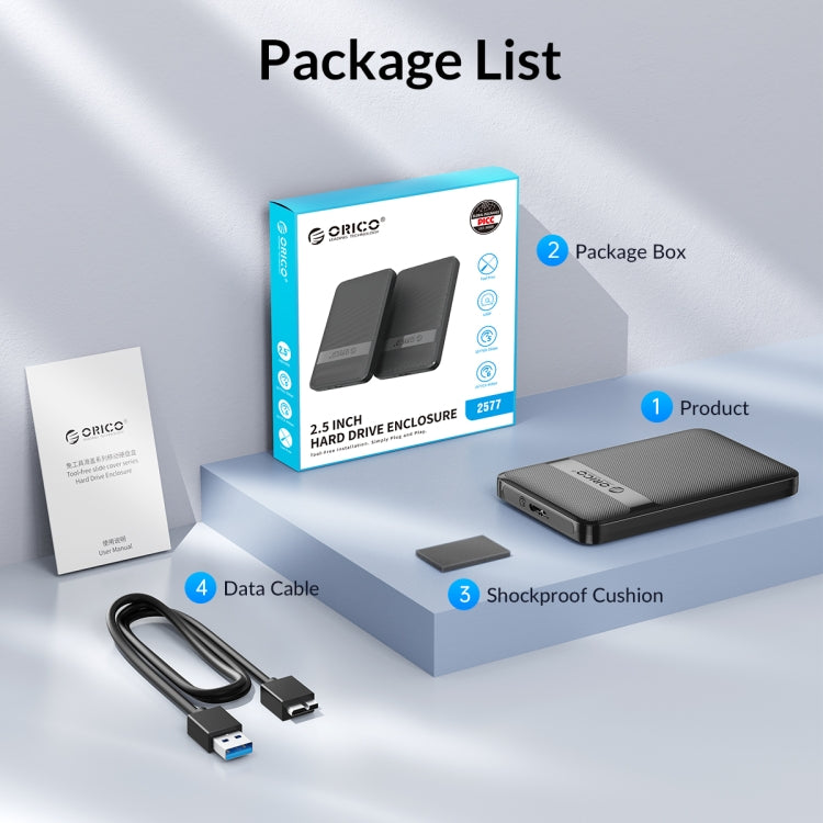 ORICO 2577U3-V1 Grid Texture Design 2.5 inch USB3.0 Micro-B Hard Drive Enclosure Box