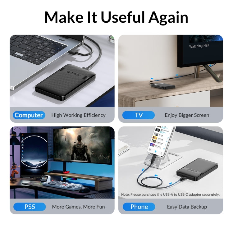 ORICO 2577U3-V1 Grid Texture Design 2.5 inch USB3.0 Micro-B Hard Drive Enclosure Box