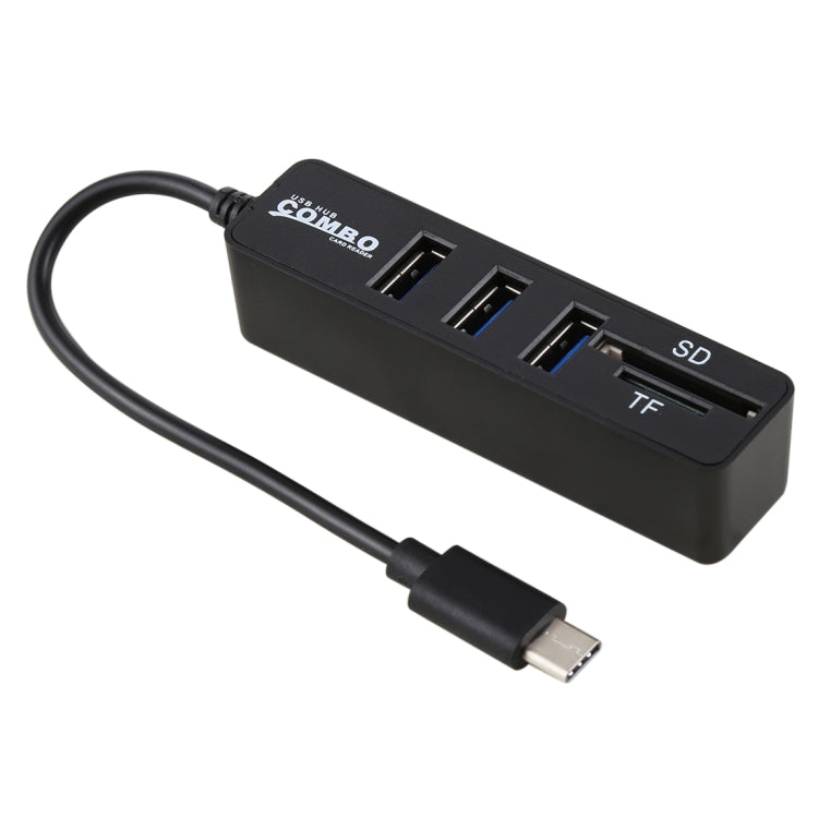 2 in 1 TF & SD Card Reader + 3 x USB Ports to USB-C / Type-C HUB Converter, Total Length: 24cm