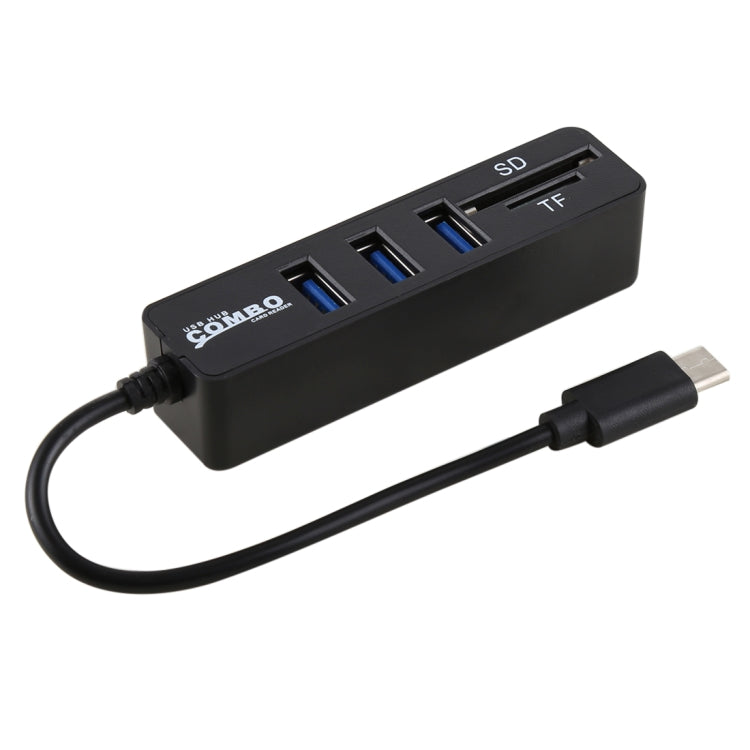2 in 1 TF & SD Card Reader + 3 x USB Ports to USB-C / Type-C HUB Converter, Total Length: 24cm