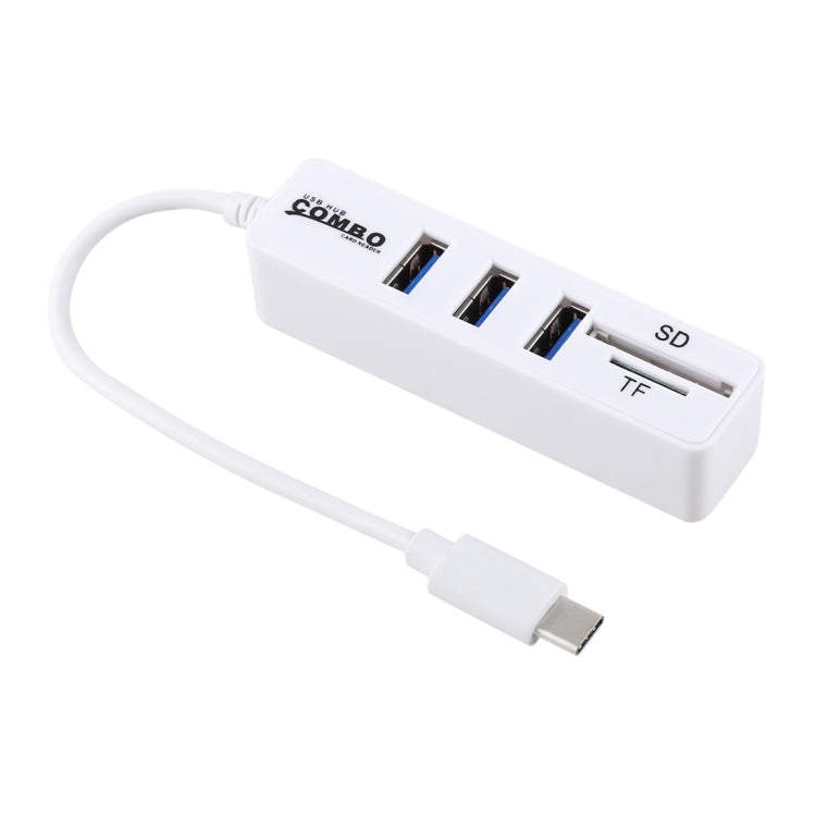 2 in 1 TF & SD Card Reader + 3 x USB Ports to USB-C / Type-C HUB Converter, Total Length: 24cm