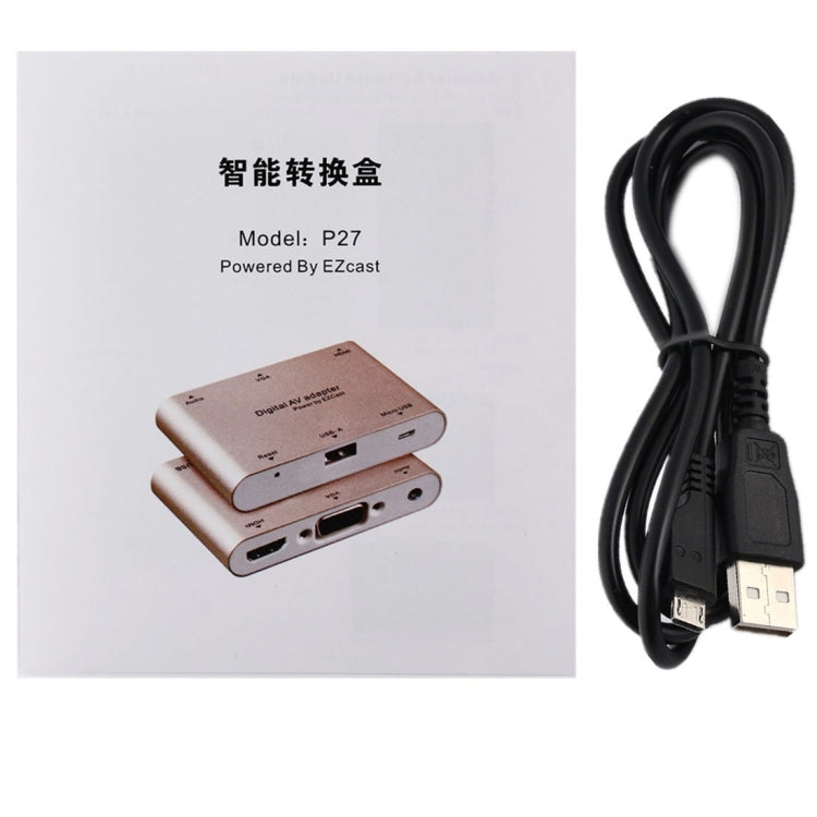 P27 Metal Cover Micro USB to HDMI + VGA HDTV Converter Digital AV Adapter, Power by EZCast, Support iOS / Android / Windows System
