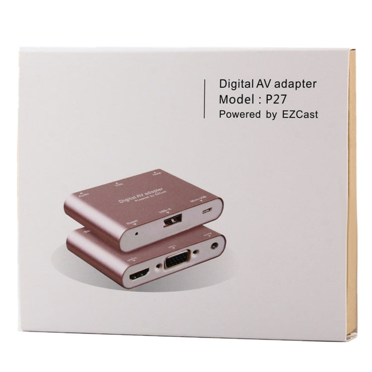 P27 Metal Cover Micro USB to HDMI + VGA HDTV Converter Digital AV Adapter, Power by EZCast, Support iOS / Android / Windows System