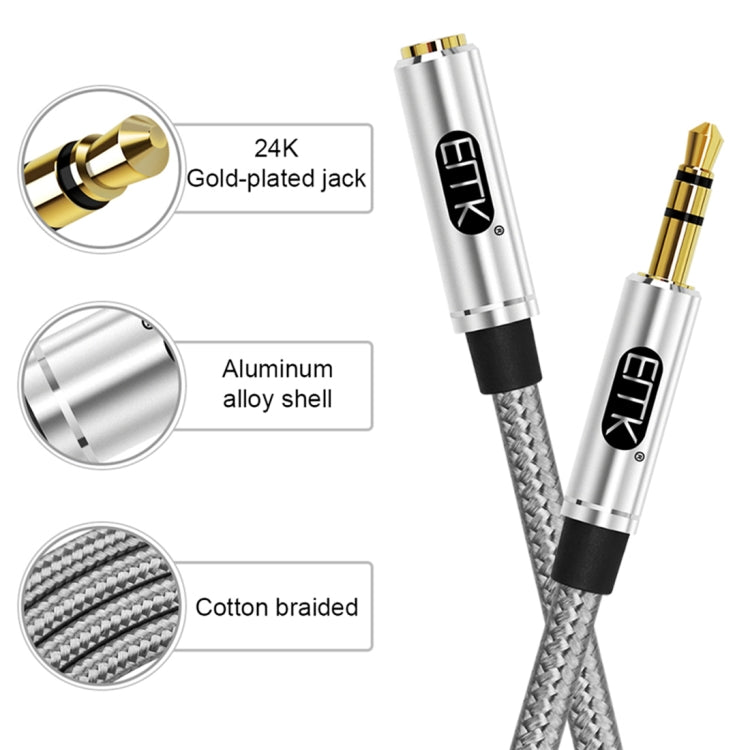 EMK 3.5mm Male to Female Gold-plated Plug Cotton Braided Audio Cable for Speaker / Notebooks / Headphone, Length: 0.5m