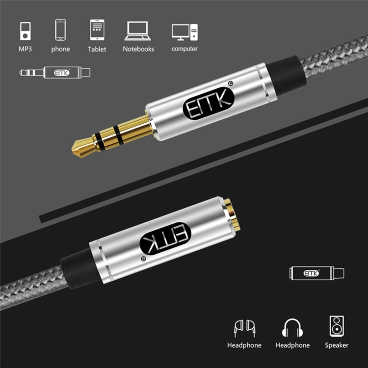 EMK 3.5mm Male to Female Gold-plated Plug Cotton Braided Audio Cable for Speaker / Notebooks / Headphone, Length: 0.5m