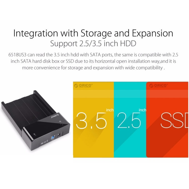 ORICO 6518US3 USB 3.0 Type-B 2.5 / 3.5 inch Tool Free HDD Docking Station External Storage Enclosure Hard Disk Box