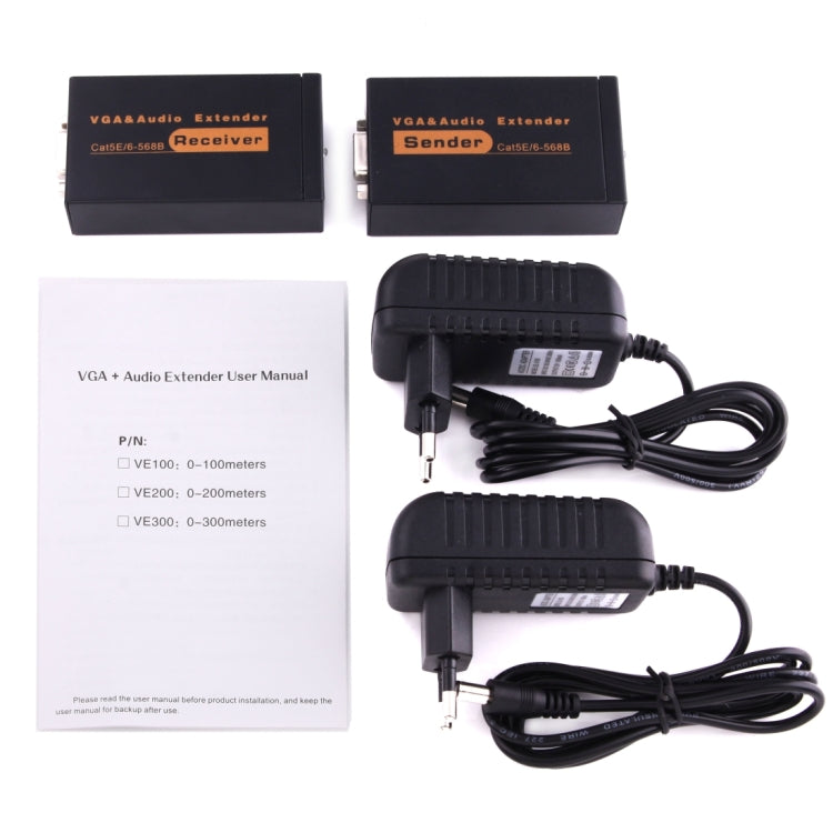VGA & Audio Extender 1920x1440 HD 100m Cat5e / 6-568B Network Cable Sender Receiver Adapter