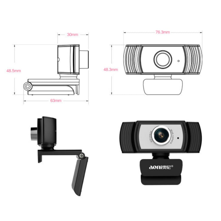 Aoni C33 Beauty FHD 1080P IPTV WebCam Teleconference Teaching Live Broadcast Computer Camera with Microphone, Drive-free Plug and Play