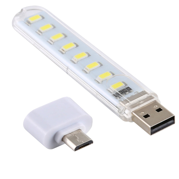8LEDs 5V 200LM USB LED Book Light Portable Night Light, with Micro Adapter