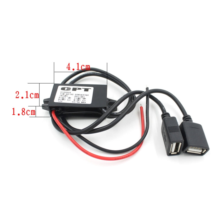 Car Motorcycle Dual USB Car Charger DC 12V To 5V 3A Power Adapter with for Car GPS Tracker DVR, Length: 1m