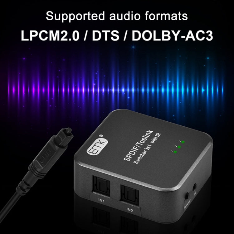 EMK SPDIF/TosLink Digital Optical Audio 3x1 Switcher with IR Controller