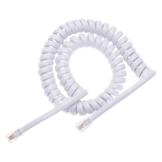 4 Core Male to Male RJ11 Spring Style Telephone Extension Coil Cable Cord Cable, Stretch Length: 3m(White)