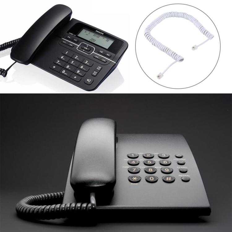 4 Core Male to Male RJ11 Spring Style Telephone Extension Coil Cable Cord Cable, Stretch Length: 5m