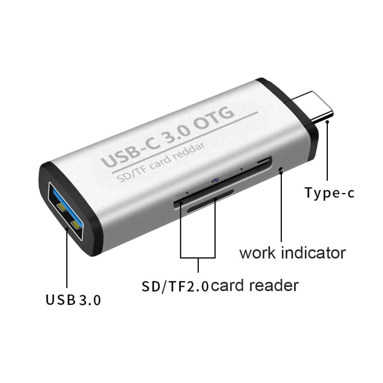 ADS-103 3 in 1 Type-C Male to USB 3.0 Female + SD / TF Card Slots OTG Adapter SD / TF Card Reader