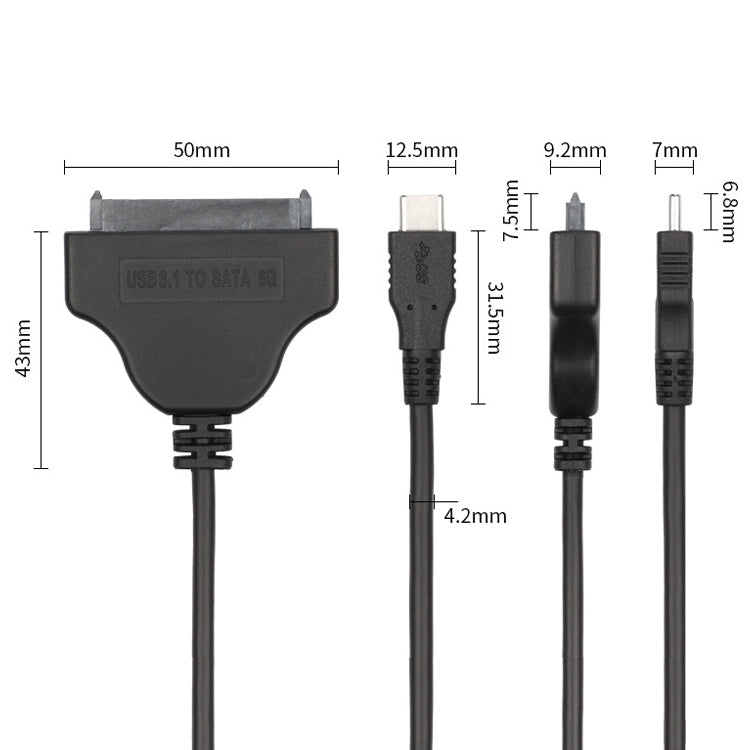 USB Type-C / USB-C to SATA 2 7+15 Easy Drive Cable, Length: 20cm