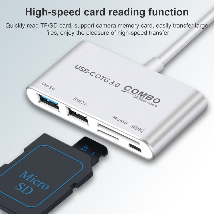 COMBO T-693 5 in 1 USB-C / Type-C to SD / TF / Micro SD Card Slot + USB 3.0 + USB 2.0Ports OTG HUB Card Reader