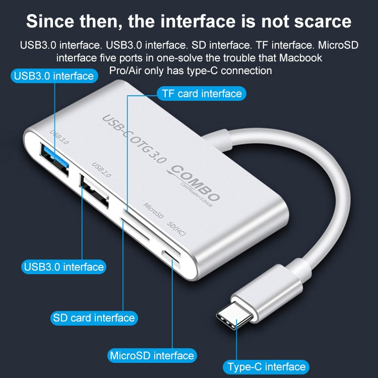 COMBO T-693 5 in 1 USB-C / Type-C to SD / TF / Micro SD Card Slot + USB 3.0 + USB 2.0Ports OTG HUB Card Reader