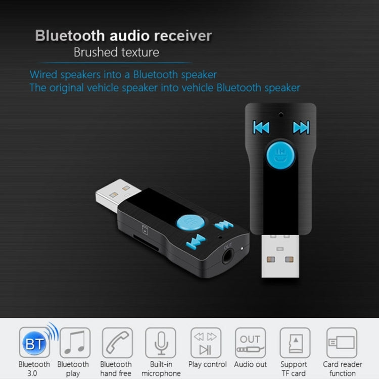BC07 Mini Brushed Texture USB Bluetooth Receiver MP3 Player SD/TF Card Reader with Microphone & Audio Cable, Support Handsfree & AUX Output & 32GB Micro SD / TF Card & Two-sided USB Port Connecting