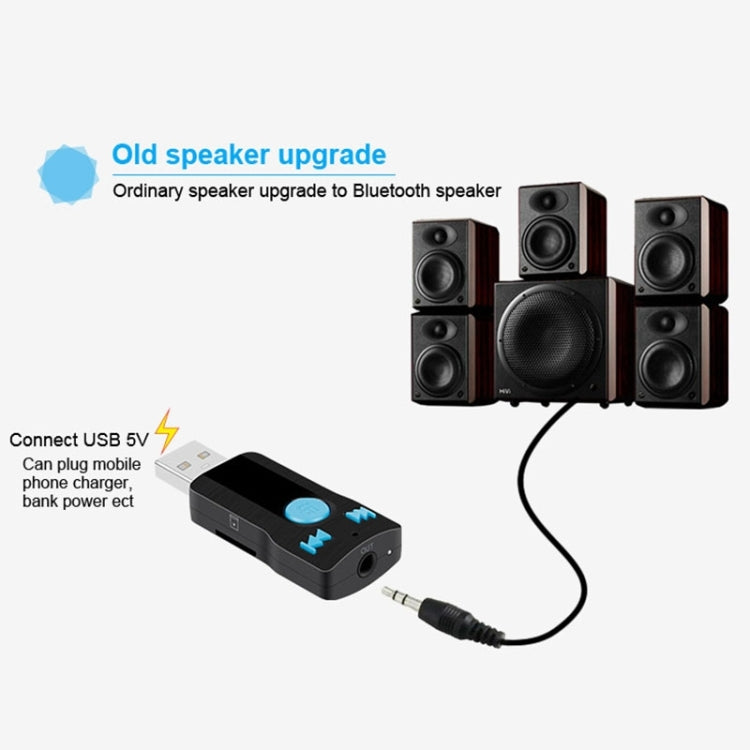 BC07 Mini Brushed Texture USB Bluetooth Receiver MP3 Player SD/TF Card Reader with Microphone & Audio Cable, Support Handsfree & AUX Output & 32GB Micro SD / TF Card & Two-sided USB Port Connecting