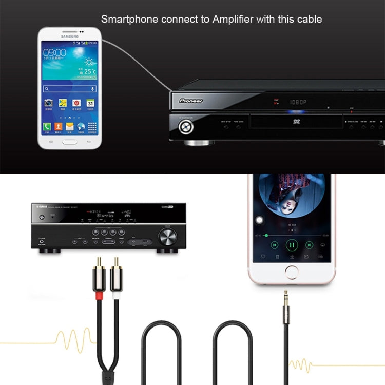 1m Gold Plated 3.5mm Jack to 2 x RCA Male Stereo Audio Cable