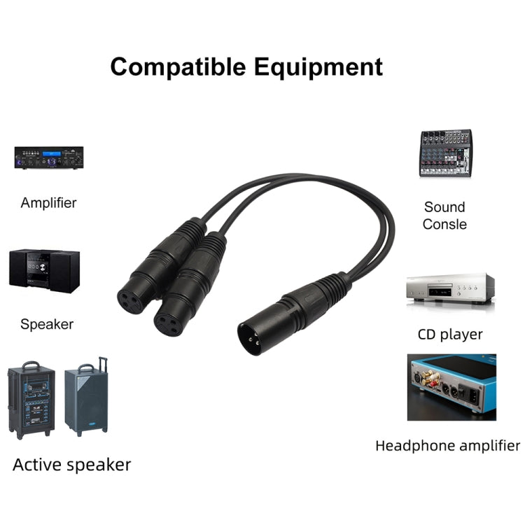 30cm 3 Pin XLR CANNON 1 Male to 2 Female Audio Connector Adapter Cable for Microphone / Audio Equipment