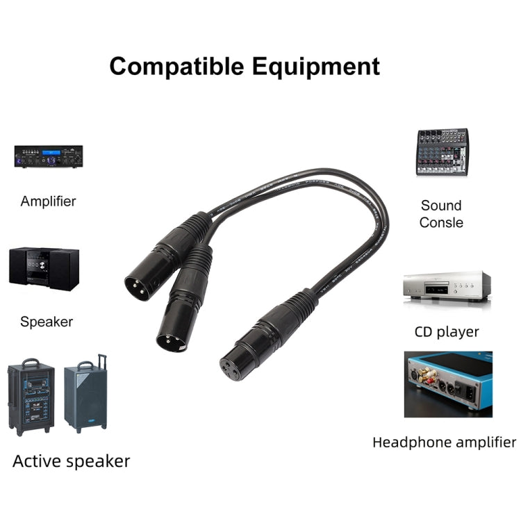 30cm 3 Pin XLR CANNON 1 Female to 2 Male Audio Connector Adapter Cable for Microphone / Audio Equipment